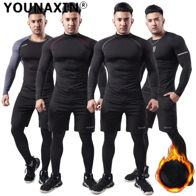 Winter Yoga Clothing - 3-częściowy męski pluszowy ciepły strój sportowy,