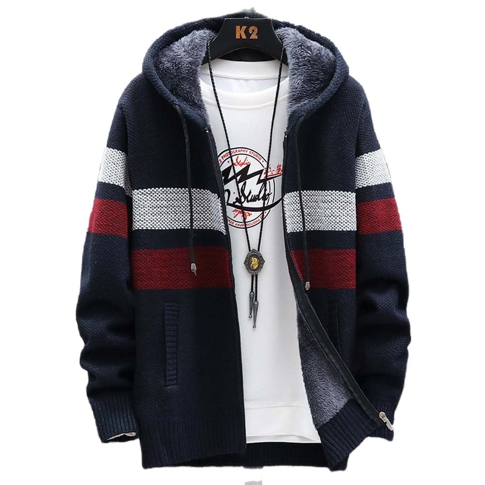 Fleece Hoodie Lined - Męski sweter w paski Gruby polar