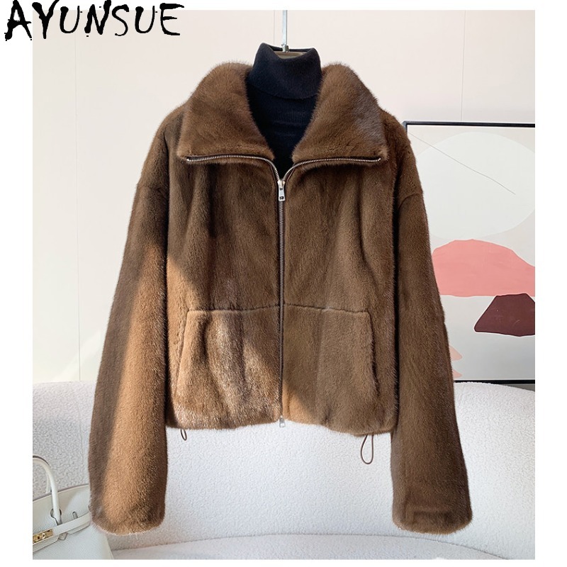 Winter Clothing Label - AYUNSUE Fioletowa Aksamitna Kurtka z Norek