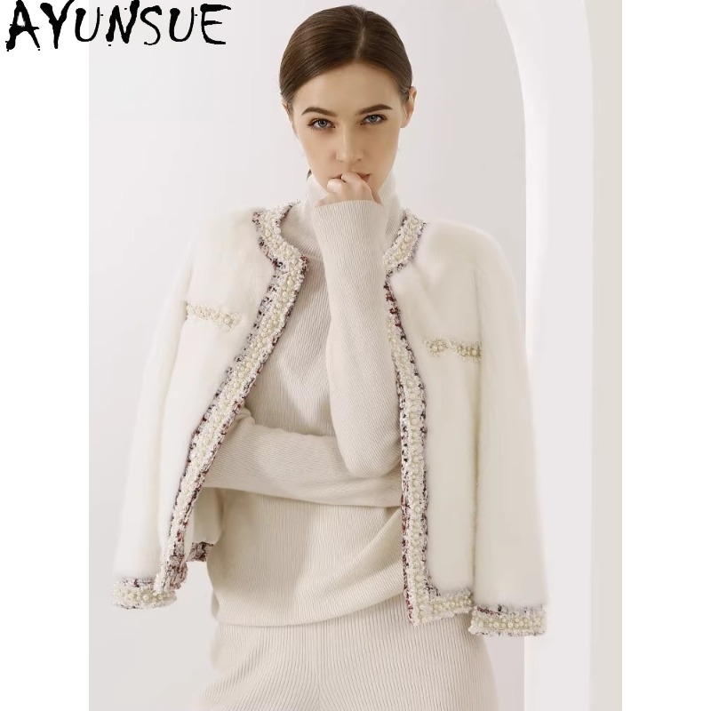 Winter Clothing Label - AYUNSUE Fioletowy Płaszcz z Futra Norki