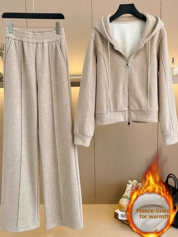 Fleece Hoodie Lined - Zimowy damski komplet dwuczęściowy: luźna bluza