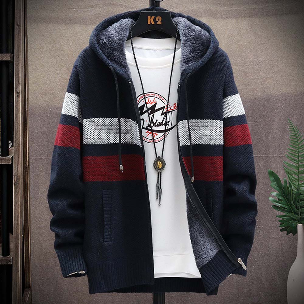 Męski sweter w paski Gruby pol – Fleece Hoodie Lined recenzja i cena