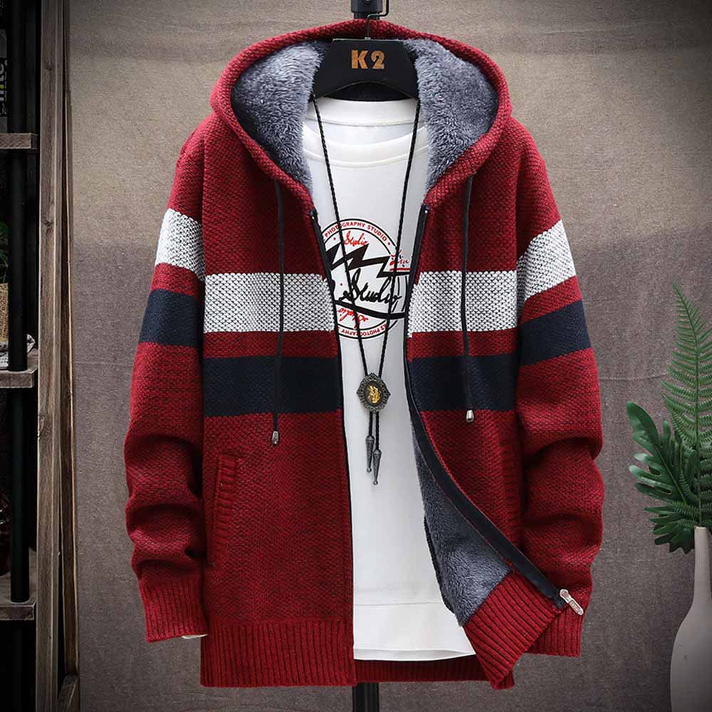 Męski sweter w paski Gruby pol – Fleece Hoodie Lined recenzja i cena